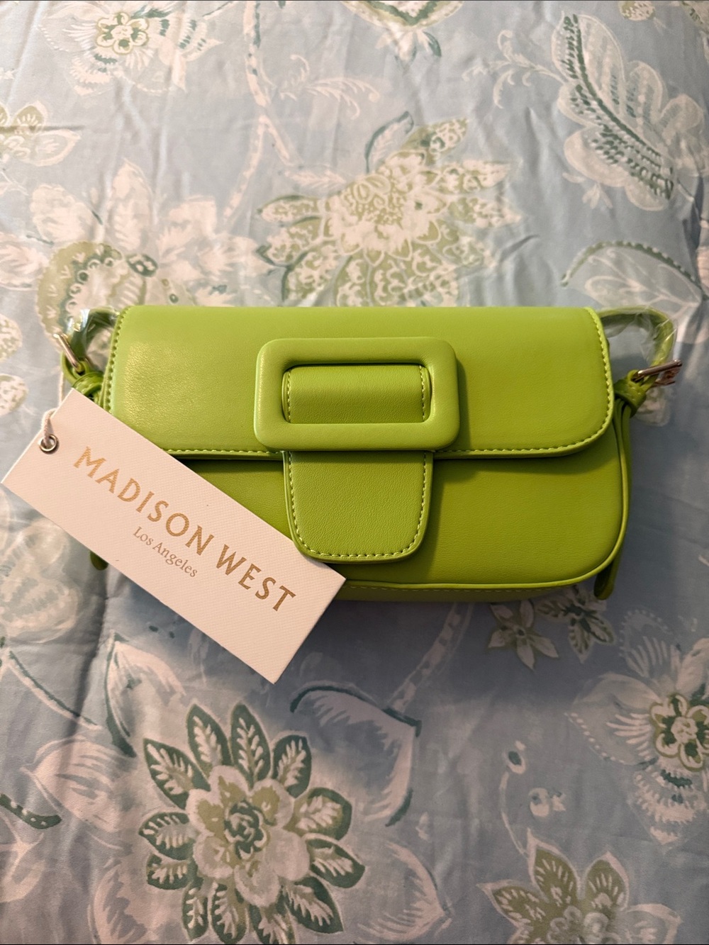 Madison West Bright Lime Shoulder Bag with Buckle Detail